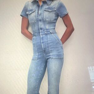 Good American Blue Flare Leg Jean Jumpsuit